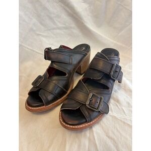 Freebird Caprice Brown Leather Distressed Buckle Block Heel Mules Sandals 6